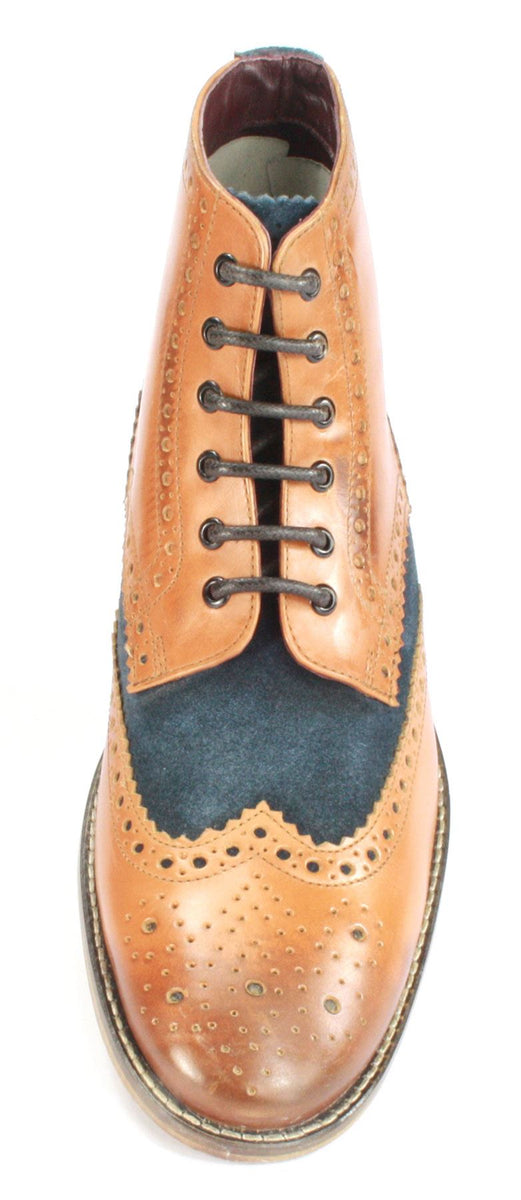 London Brogues Mens Leather Lace Up Wingtip Formal Gatsby Hi Brogue Boots