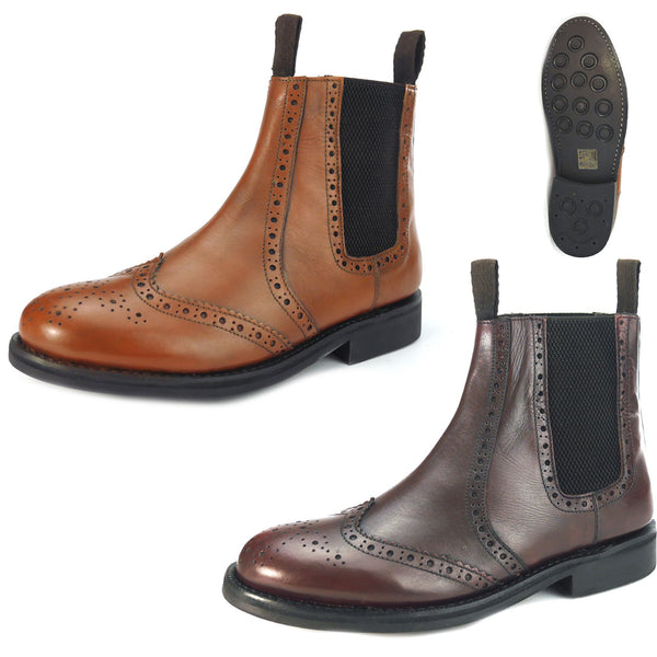 Frank James Benchgrade Evesham Leather Welted Chelsea Brogue Dealer Boots Rubber Sole
