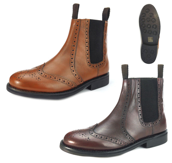 Frank James Benchgrade Evesham Leather Welted Chelsea Brogue Dealer Boots Rubber Sole