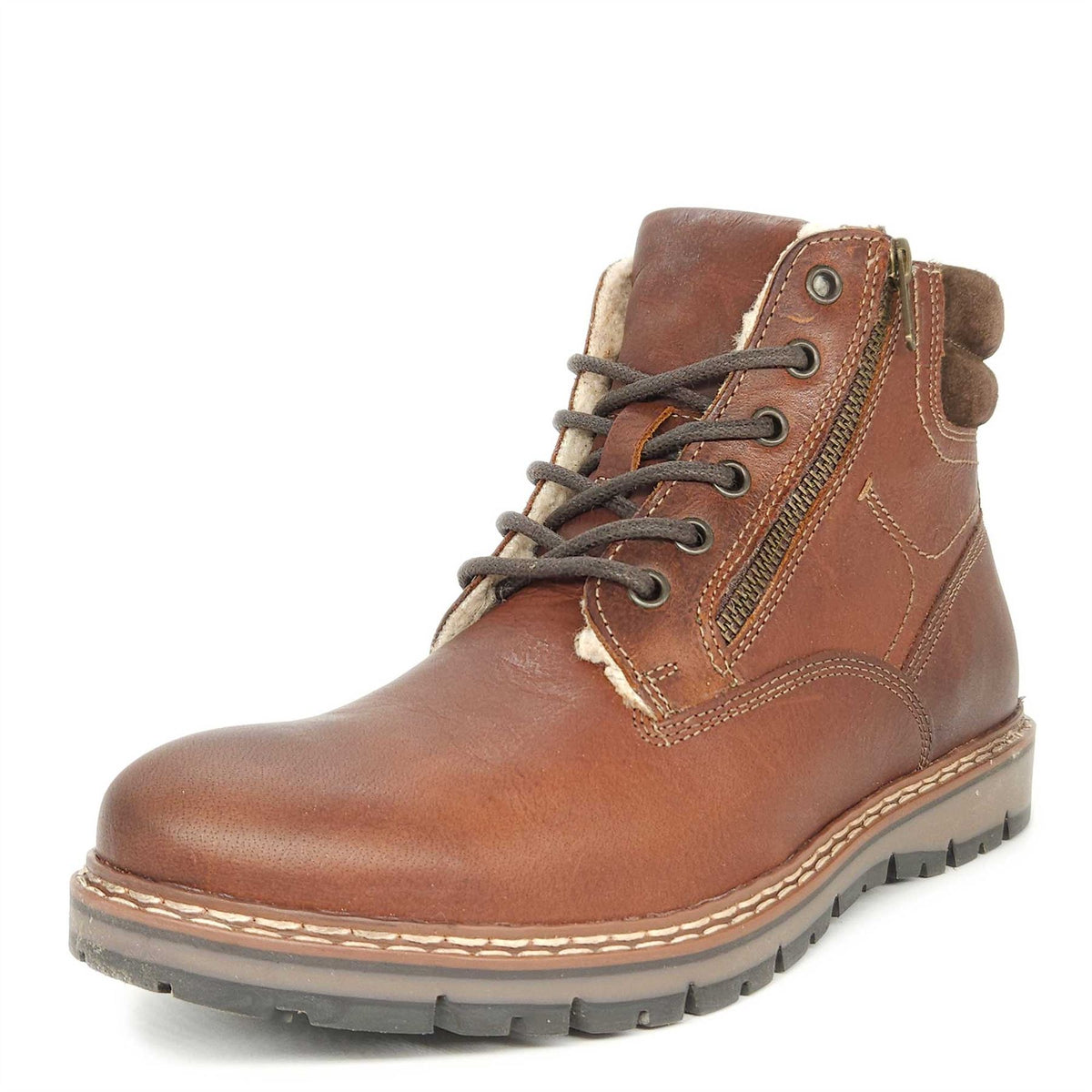 Red Tape Crick Sawston Mens Brown Fleece Zip Leather Warm Lace Up Boots