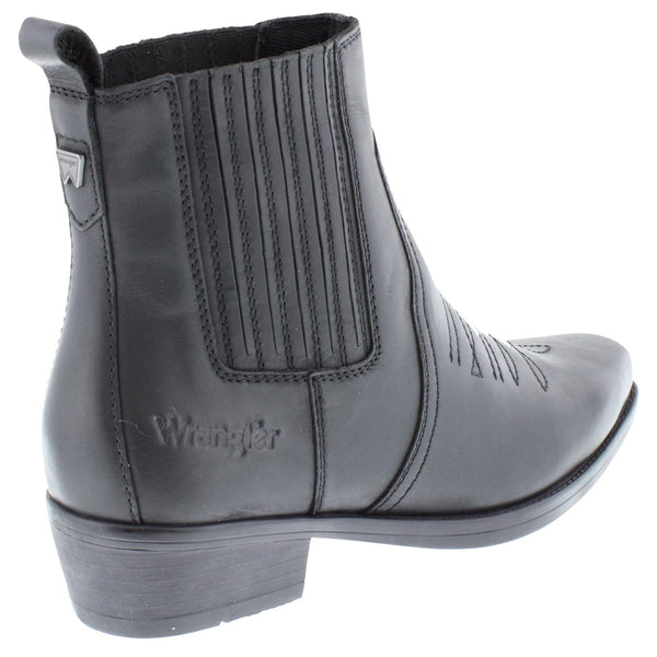 Wrangler Tex Mid Leather Pull on Mens Cowboy Western Chelsea Pointed Boots