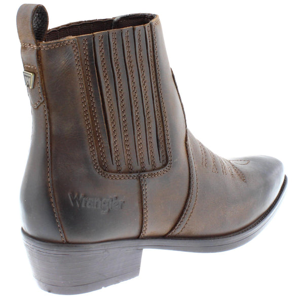 Wrangler Tex Mid Leather Pull on Mens Cowboy Western Chelsea Pointed Boots