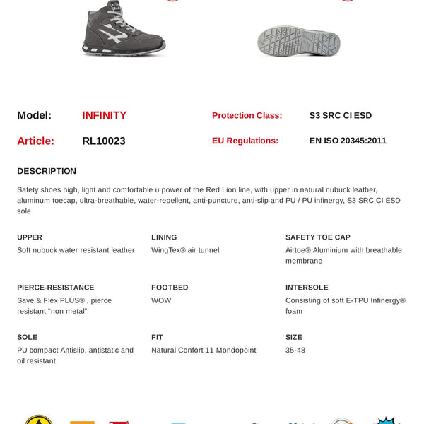 U-Power Infinity Mens Safety Lightweight ESD Toecap Midsole Infinergy Work Boots