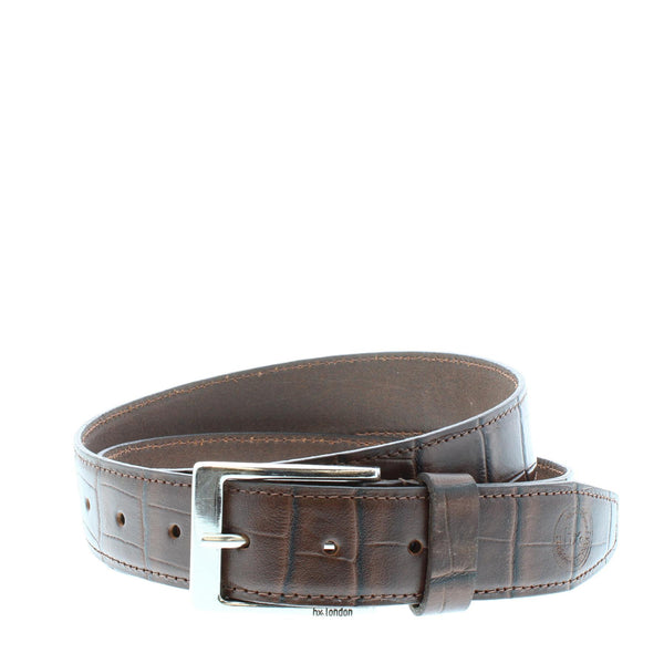 HX London Crosswood Men's Leather Crocodile Printed Belt