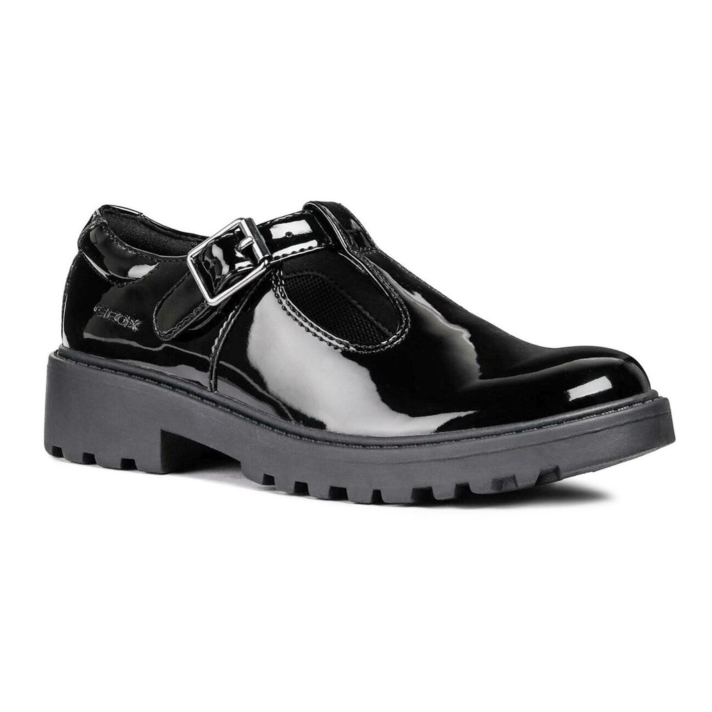 Geox Girls School Black Patent Buckle J Casey G. E Shoes
