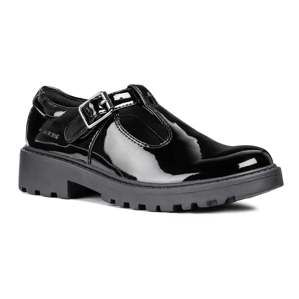 Geox Girls School Black Patent Buckle J Casey G. E Shoes