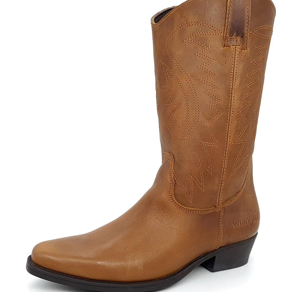 Wrangler Tex Hi Mens Leather Pull on Pointed Cowboy Western Boots