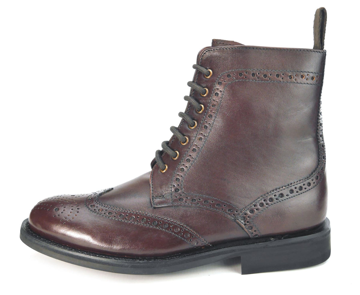 Frank James Benchgrade Cotswold Leather Welted Lace Up Brogue Rubber Sole Dealer Boots