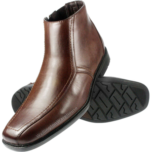 US Brass Mens Johnson smart brown zip up ankle chelsea boots