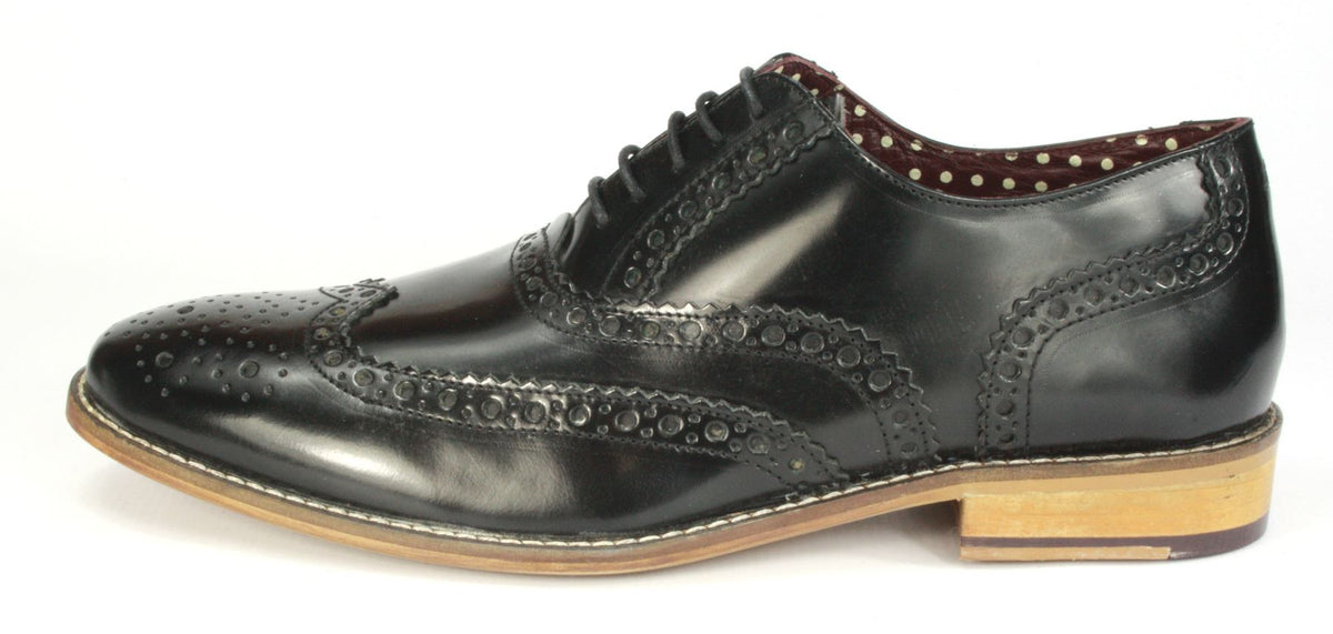 London Brogues Mens Leather Lace Up Wingtip Formal Gatsby Evening Brogue Shoes