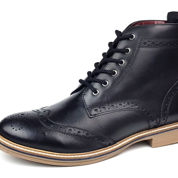 Frank James Bexley Leather Lace Up Brogue Rubber Sole Mens Boots