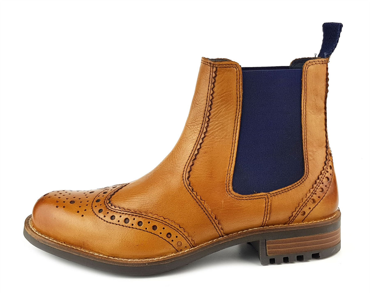 Frank James Fulham Cleated Leather Pull On Brogue Mens Chelsea Boots