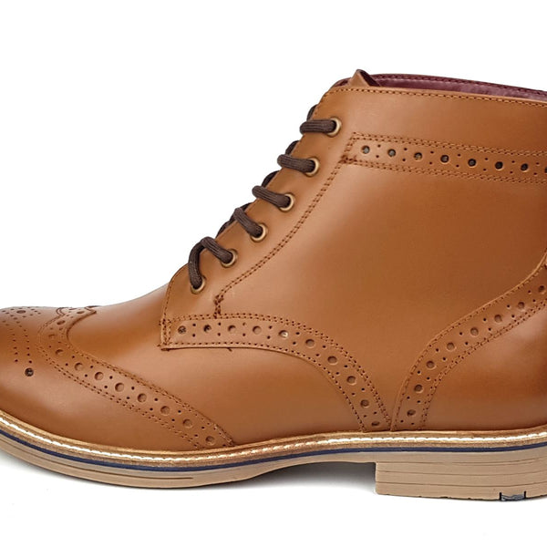 Frank James Bexley Leather Lace Up Brogue Rubber Sole Mens Boots