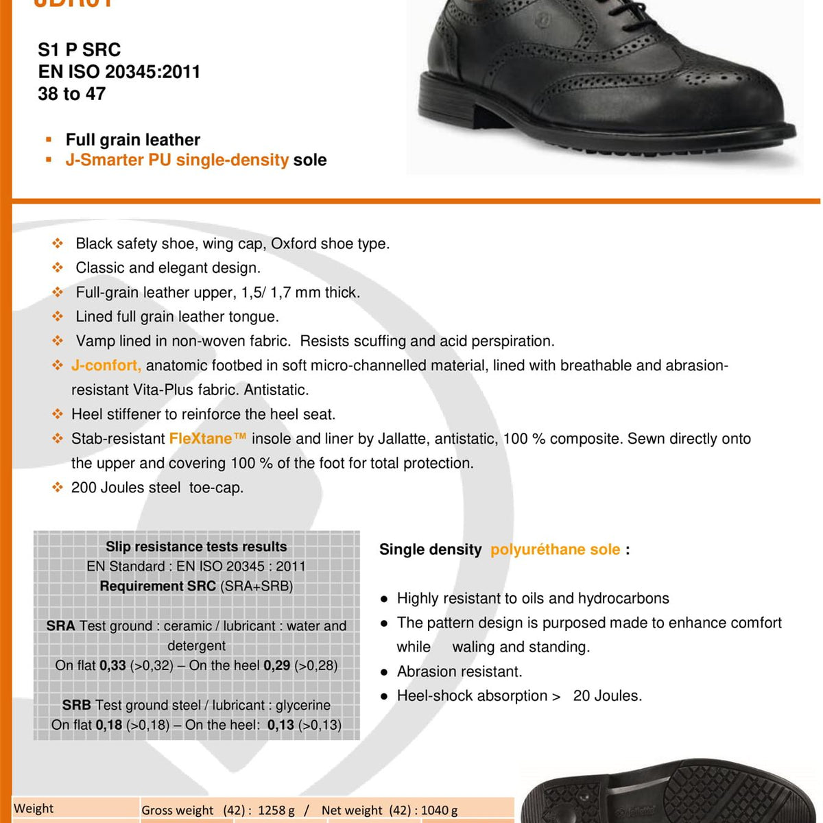 Jallatte Jaloscar JDR01 Mens Black Leather Safety Toecap Brogue Site Manager Shoes Lace Up