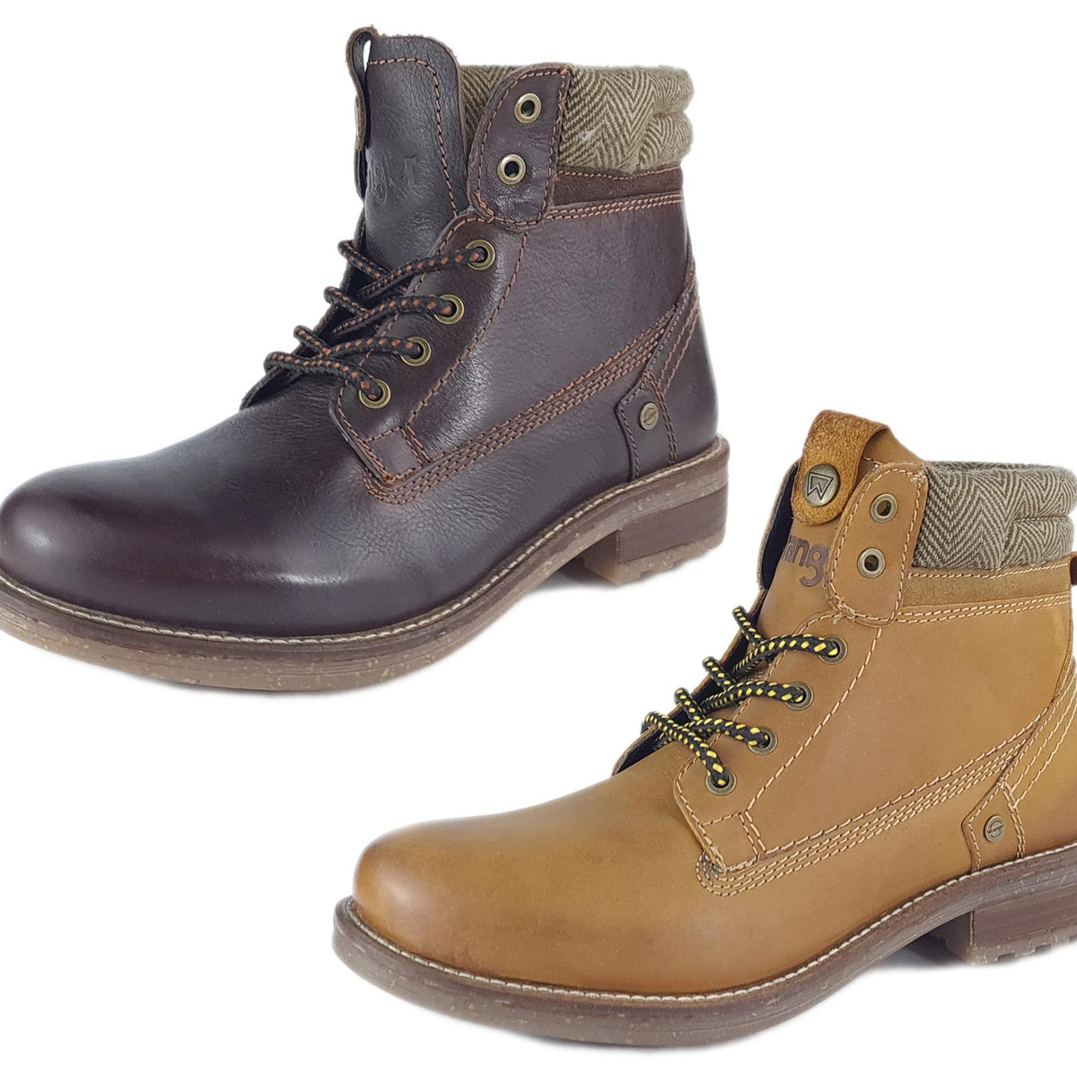 Wrangler Hill Tweed Lace Leather Combat Mens Boots