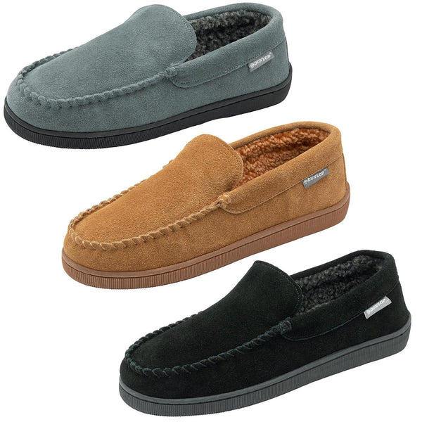 Dunlop Nathan Suede Leather Mens Memory Foam Loafer Slippers