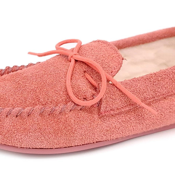 Coopers Suede Wool Lined Ladies Pink Moccasin Slippers Made In England