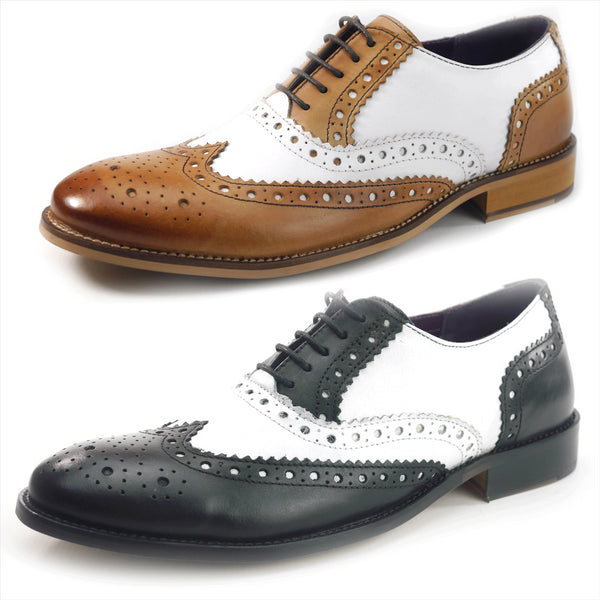 Frank James Redford Mens Leather Lace Up Wingtip Formal Gatsby Evening Brogue Shoes