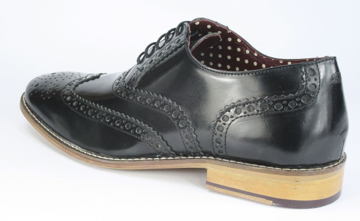 London Brogues Mens Leather Lace Up Wingtip Formal Gatsby Evening Brogue Shoes