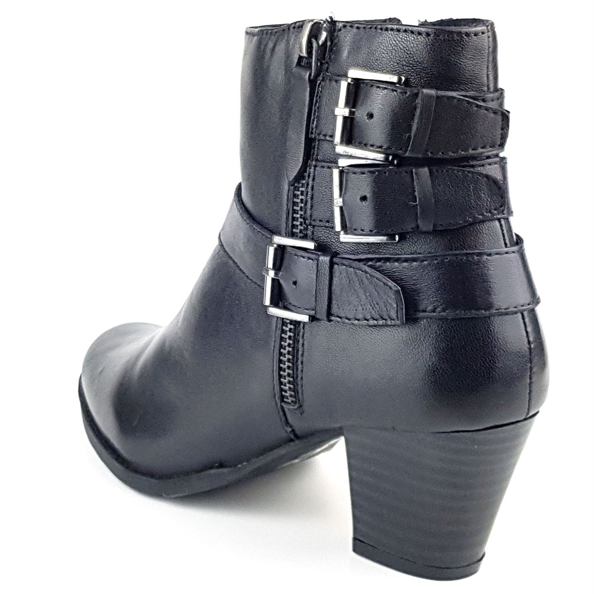 Frank James Kelso Leather Womens Western Zip Ankle Buckle Boots