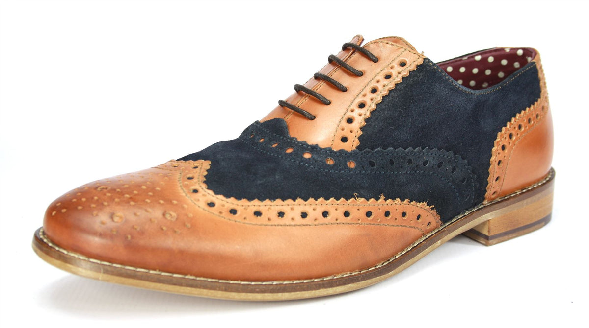 London Brogues Mens Leather Lace Up Wingtip Formal Gatsby Evening Brogue Shoes