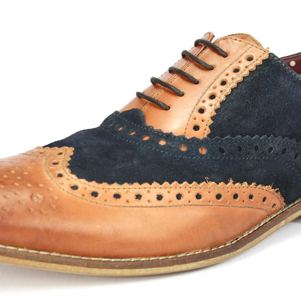London Brogues Mens Leather Lace Up Wingtip Formal Gatsby Evening Brogue Shoes