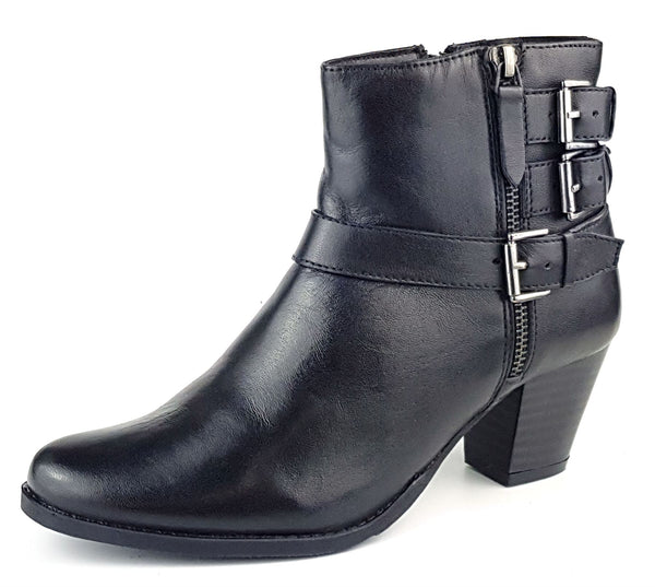 Frank James Kelso Leather Womens Western Zip Ankle Buckle Boots