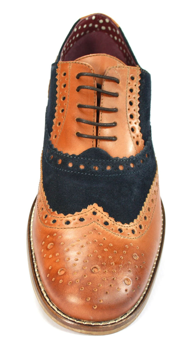 London Brogues Mens Leather Lace Up Wingtip Formal Gatsby Evening Brogue Shoes