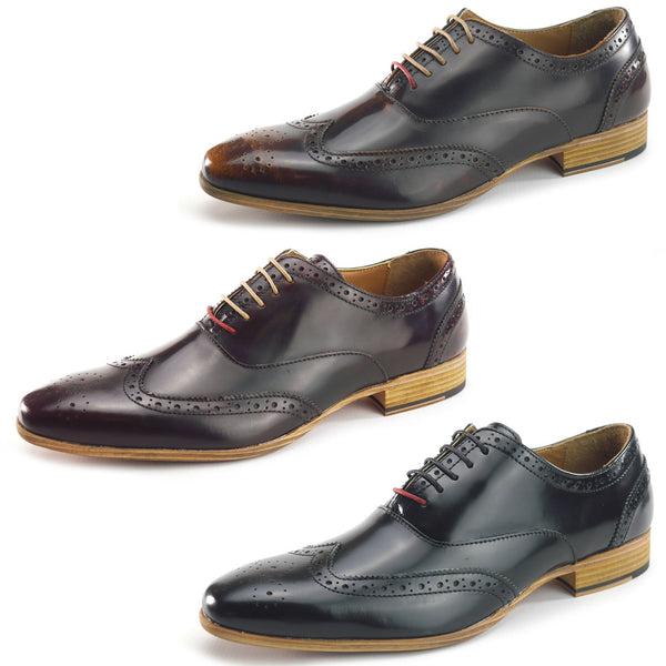 Frank James Norbury Leather Hi Shine Lace Up Mens Brogue Shoes