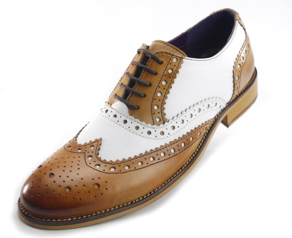 Frank James Redford Mens Leather Lace Up Wingtip Formal Gatsby Evening Brogue Shoes