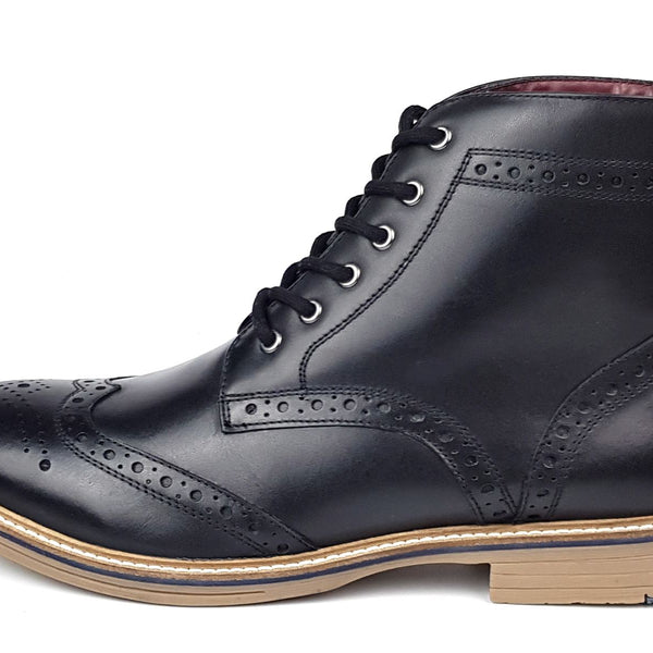 Frank James Bexley Leather Lace Up Brogue Rubber Sole Mens Boots