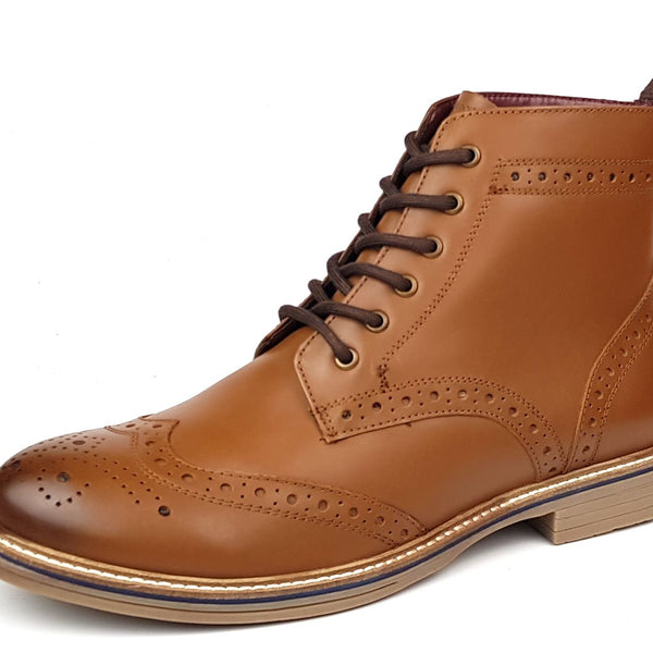Frank James Bexley Leather Lace Up Brogue Rubber Sole Mens Boots