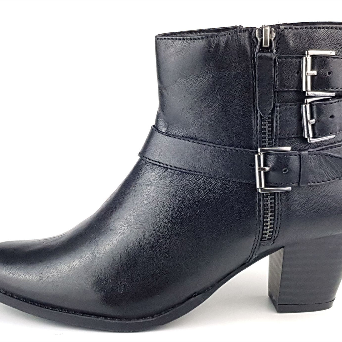 Frank James Kelso Leather Womens Western Zip Ankle Buckle Boots