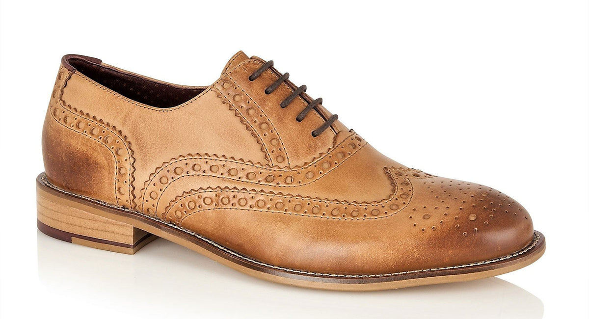 London Brogues Mens Leather Lace Up Wingtip Formal Gatsby Evening Brogue Shoes