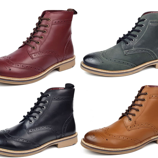 Frank James Bexley Leather Lace Up Brogue Rubber Sole Mens Boots