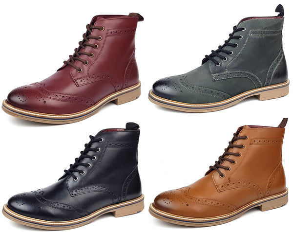 Frank James Bexley Leather Lace Up Brogue Rubber Sole Mens Boots