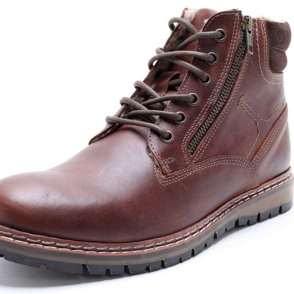 Red Tape Crick Sawston Mens Brown Fleece Zip Leather Warm Lace Up Boots