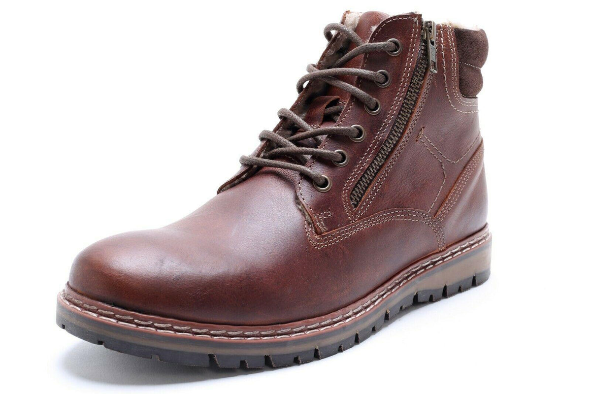 Red Tape Crick Sawston Mens Brown Fleece Zip Leather Warm Lace Up Boots