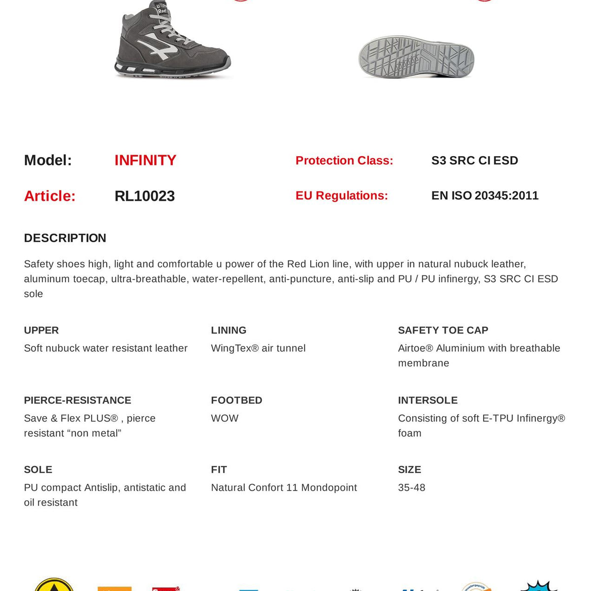 U-Power Infinity Mens Safety Lightweight ESD Toecap Midsole Infinergy Work Boots