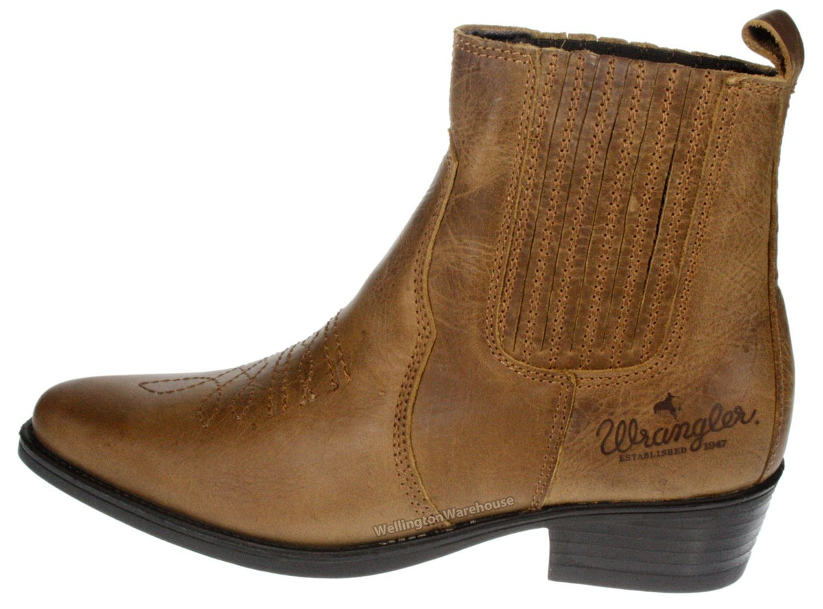 Wrangler Tex Mid Leather Pull on Mens Cowboy Western Chelsea Pointed Boots