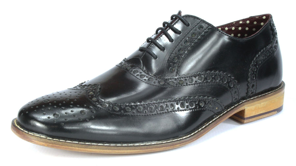 London Brogues Mens Leather Lace Up Wingtip Formal Gatsby Evening Brogue Shoes