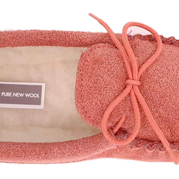 Coopers Suede Wool Lined Ladies Pink Moccasin Slippers Made In England