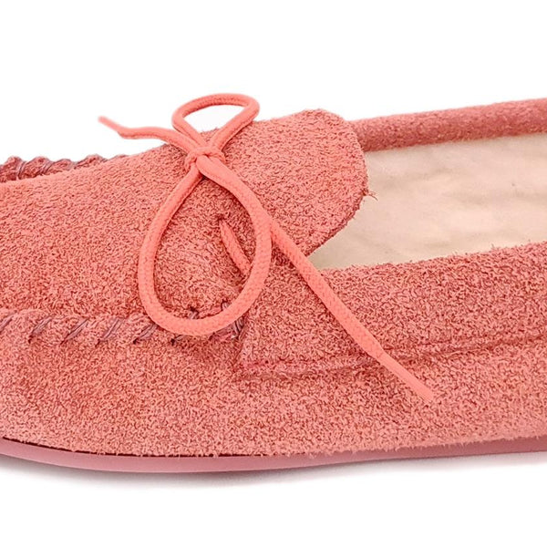 Coopers Suede Wool Lined Ladies Pink Moccasin Slippers Made In England