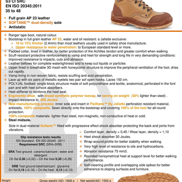 Jallatte Jalborg J0701 Hi Leg Mens Tan Brown Toe Cap Midsole Safety Work Lace Boots