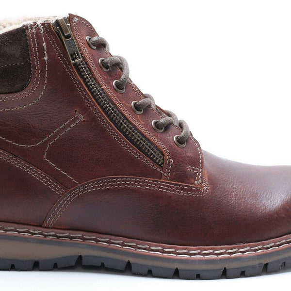 Red Tape Crick Sawston Mens Brown Fleece Zip Leather Warm Lace Up Boots